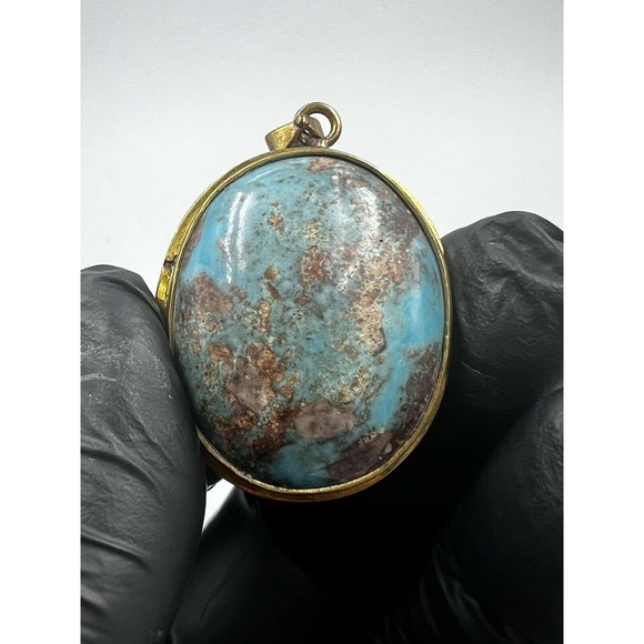 Natural Turquoise Pendant Metal Brass Handmade With Rope - Picture 11 of 11
